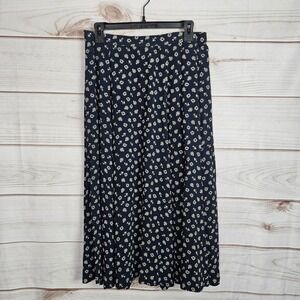 Liz Claiborne Navy Nautical Anchor Ship Wheel Print Rayon Midi Skirt Womens M